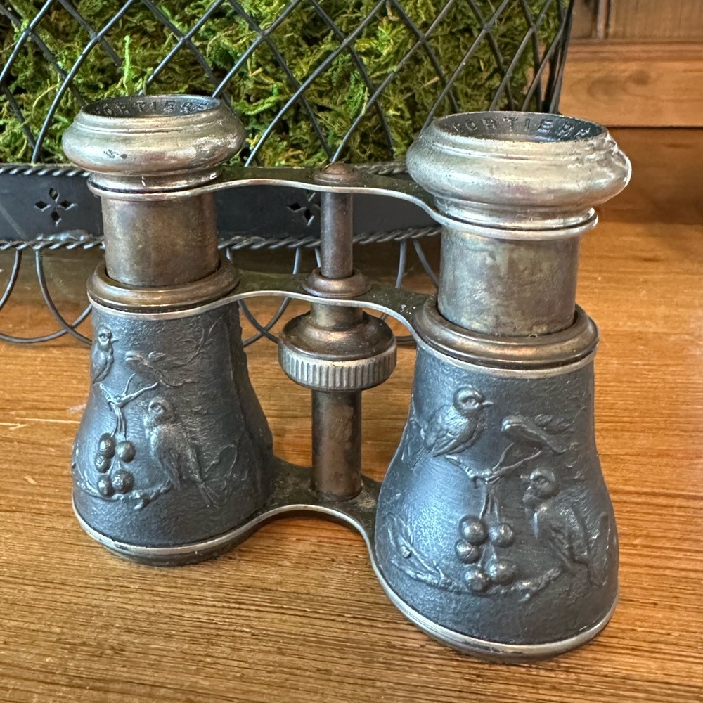 Vintage Sportiere Paris Metal Opera Glasses with Bird Design